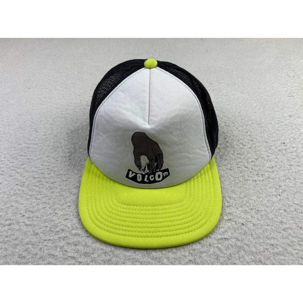Volcom Mens Trucker Hat Snapback White Black Yellow Graphic Mesh Cap‎ O/S